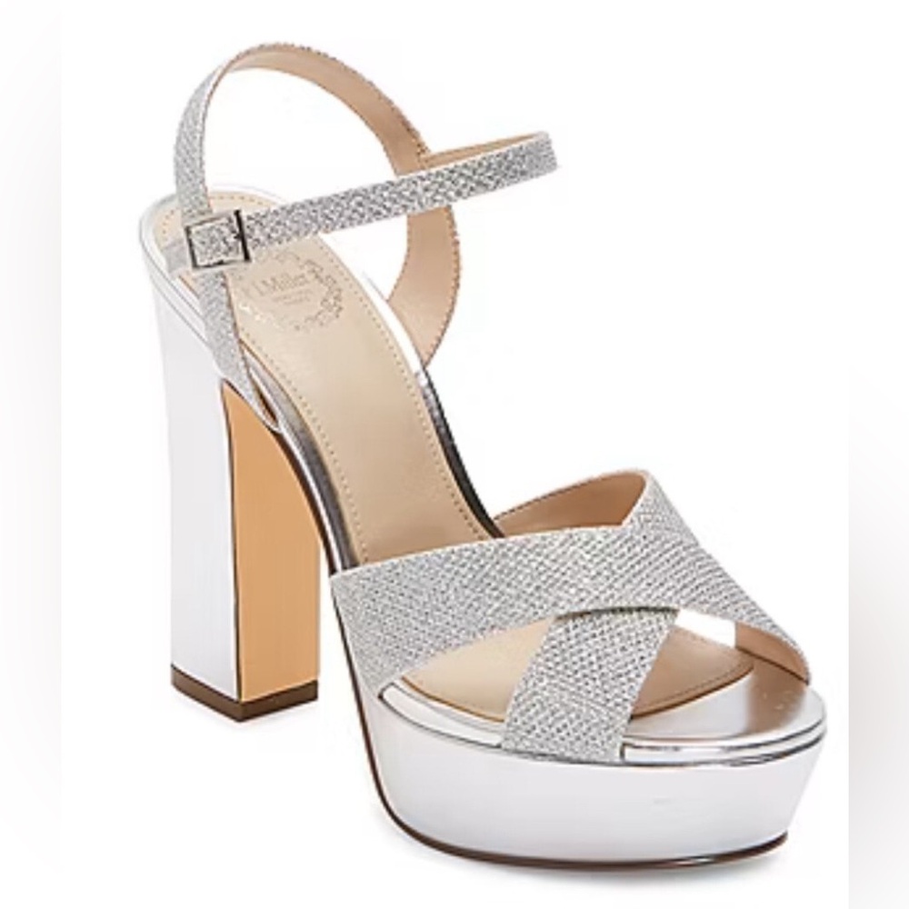 NEW I Miller‎ Silver Samien Sparkle Strappy Block Heels